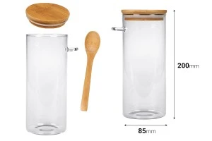 Barattolo da 1000 ml in vetro, tondo 85x200 mm con cucchiaino e tappo in legno-2