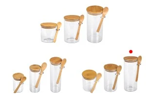 Barattolo da 1000 ml in vetro, tondo 85x200 mm con cucchiaino e tappo in legno-3