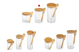 1000 ml round glass jar with spoon and rubber sealed wooden lid in size 100x150mm-3
