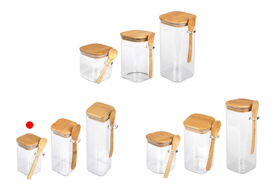 250ml Glasbehälter quadratisch 60x100 mm mit Löffel und Holzdeckel 250ml Glasbehälter quadratisch 60x100 mm mit Löffel und Holzdeckel