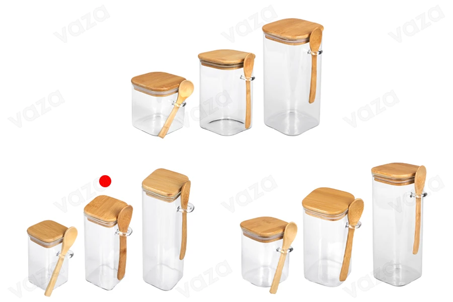Kavanoz qelqi 400 ml, katror 60x150 mm me lugë dhe kapak druri Kavanoz qelqi 400 ml, katror 60x150 mm me lugë dhe kapak druri-imazh_grup