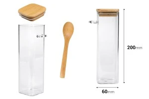 Barattolo *ml vetro, quadrato 60x200 mm con cucchiaio e tappo in legno-2