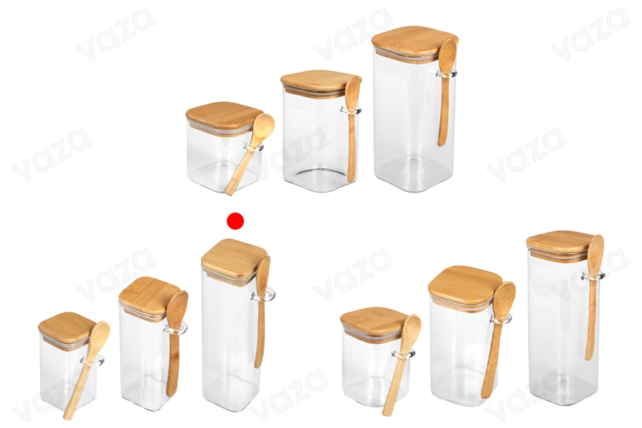 Kavanoz qelqi 550 ml, katror 60x200 mm me lugë dhe kapak druri Kavanoz qelqi 550 ml, katror 60x200 mm me lugë dhe kapak druri-imazh_grup