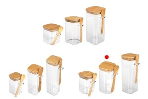 Βάζο 700 ml γυάλινο, τετράγωνο 80x150 mm με κουταλάκι και ξύλινο καπάκι-6