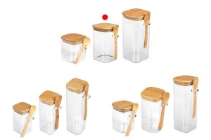 1050ml Glasdose quadratisch 100x150 mm mit Löffel und Holzdeckel-6