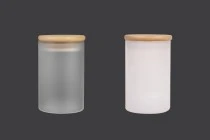 Βαζάκι γυάλινο 65x100 mm με ξύλινο καπάκι και λάστιχο