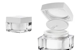 Βάζο πολυτελείας τετράγωνο για κρέμα 30 ml, ακρυλικό με λευκό καπάκι, με εσωτερικό παρέμβυσμα στο καπάκι και πλαστικό στο βάζο-5