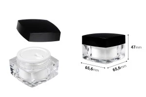 Pot carré de luxe pour crème de 50ml en acrylique avec couvercle noir, avec joint intérieur sur le couvercle et plastique sur le pot-2