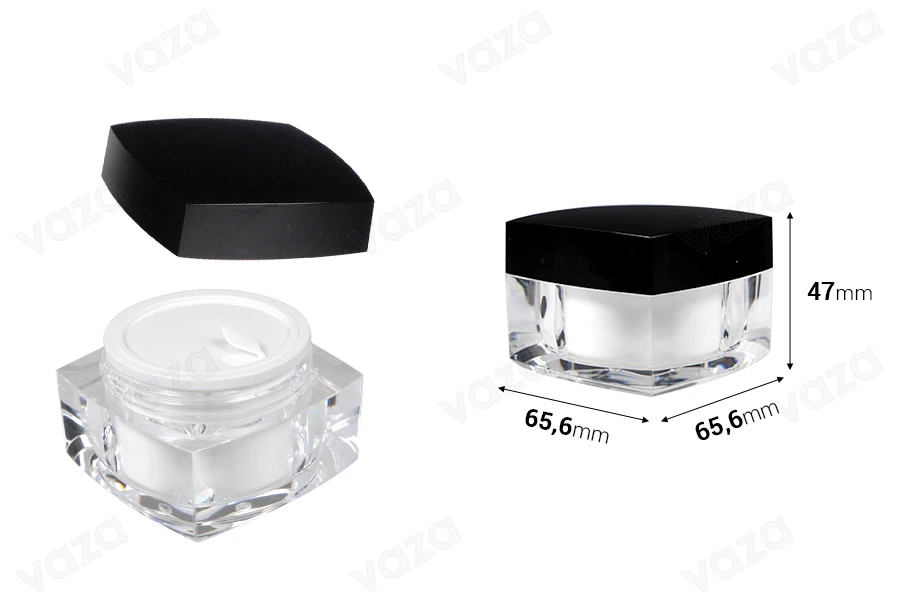 Kavanoz luksoz 50 ml, akrilik me tapë të brendshme në kapak dhe tapë shtesë plastike Kavanoz luksoz 50 ml, akrilik me tapë të brendshme në kapak dhe tapë shtesë plastike -imazh_dimensione