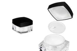 Pot carré de luxe pour crème de 50ml en acrylique avec couvercle noir, avec joint intérieur sur le couvercle et plastique sur le pot-1
