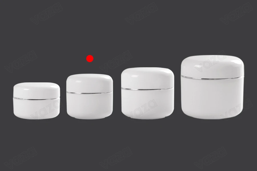 Pot en plastique de 20ml à double fond avec bande argentée, joint et couvercle - 12 pcs-photo_groupe