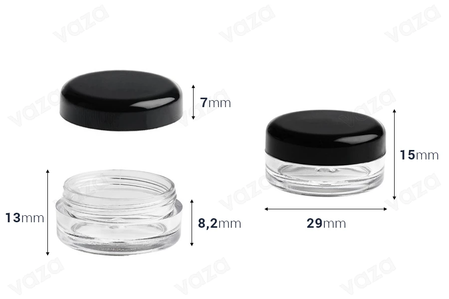 Petit pot en acrylique de 3ml transparent avec bouchon noir - 12 pcs-photo_dimensions
