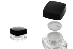 Βάζο πολυτελείας τετράγωνο για κρέμα 5 ml, ακρυλικό με μαύρο καπάκι, με εσωτερικό παρέμβυσμα στο καπάκι και πλαστικό στο βάζο-2