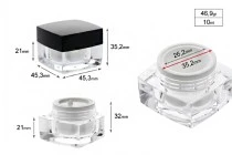 Βάζο πολυτελείας τετράγωνο για κρέμα 10 ml, ακρυλικό με μαύρο καπάκι, με εσωτερικό παρέμβυσμα στο καπάκι και πλαστικό στο βάζο Βάζο πολυτελείας τετράγωνο για κρέμα 10 ml, ακρυλικό με μαύρο καπάκι, με εσωτερικό παρέμβυσμα στο καπάκι και πλαστικό στο βάζο