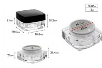 Βάζο πολυτελείας τετράγωνο για κρέμα 15 ml, ακρυλικό με μαύρο καπάκι, με εσωτερικό παρέμβυσμα στο καπάκι και πλαστικό στο βάζο Βάζο πολυτελείας τετράγωνο για κρέμα 15 ml, ακρυλικό με μαύρο καπάκι, με εσωτερικό παρέμβυσμα στο καπάκι και πλαστικό στο βάζο