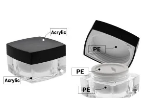 Βάζο πολυτελείας τετράγωνο για κρέμα 30 ml, ακρυλικό με μαύρο καπάκι, με εσωτερικό παρέμβυσμα στο καπάκι και πλαστικό στο βάζο-5