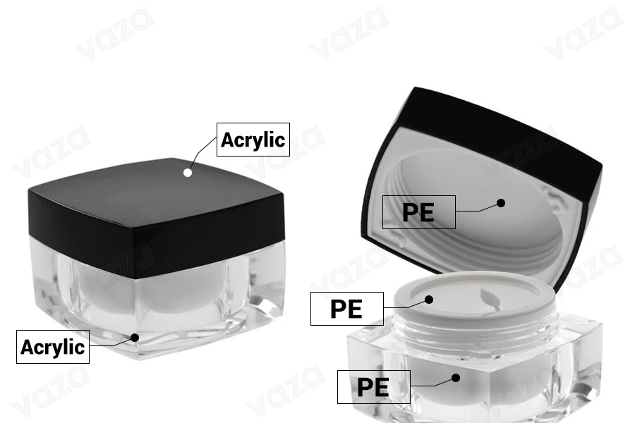 Βάζο πολυτελείας τετράγωνο για κρέμα 30 ml, ακρυλικό με μαύρο καπάκι, με εσωτερικό παρέμβυσμα στο καπάκι και πλαστικό στο βάζο Βάζο πολυτελείας τετράγωνο για κρέμα 30 ml, ακρυλικό με μαύρο καπάκι, με εσωτερικό παρέμβυσμα στο καπάκι και πλαστικό στο βάζο-εικόνα_σύνθεση