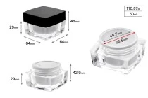 Βάζο πολυτελείας τετράγωνο για κρέμα 50 ml, ακρυλικό με μαύρο καπάκι, με εσωτερικό παρέμβυσμα στο καπάκι και πλαστικό στο βάζο Βάζο πολυτελείας τετράγωνο για κρέμα 50 ml, ακρυλικό με μαύρο καπάκι, με εσωτερικό παρέμβυσμα στο καπάκι και πλαστικό στο βάζο