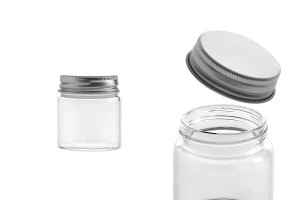 Pot en verre de 50ml avec couvercle en aluminium argenté 47 x 52,5 mm - 12 pcs-1