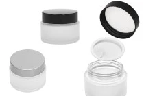 Βαζάκι για κρέμα γυάλινο 50 ml διάφανο αμμοβολής με εσωτερικό παρέμβυσμα στο καπάκι και πλαστικό στο βάζο