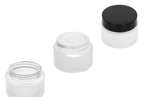 Transparentes 50-ml-Glasgefäß in Milchcreme mit Dichtungsscheibe und in den Deckel eingesetzter EPE-Einlage-3