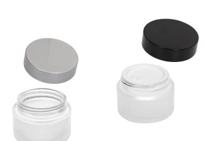 Transparentes 50-ml-Glasgefäß in Milchcreme mit Dichtungsscheibe und in den Deckel eingesetzter EPE-Einlage-2