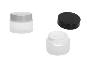 Transparentes 50-ml-Glasgefäß in Milchcreme mit Dichtungsscheibe und in den Deckel eingesetzter EPE-Einlage-5