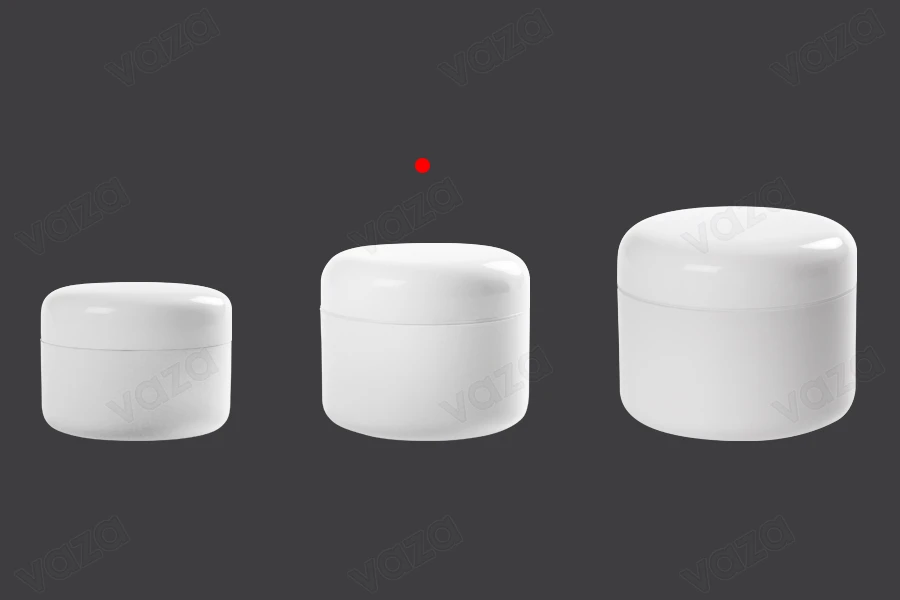 Vasetto di plastica bianco da 200 ml, a doppio fondo con tappo di plastica.-εικόνα_σύνθεση