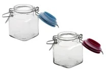 Βάζο 100 ml γυάλινο, τετράγωνο 76x53 mm με αεροστεγές κλείσιμο (σύρμα και λάστιχο στο καπάκι)