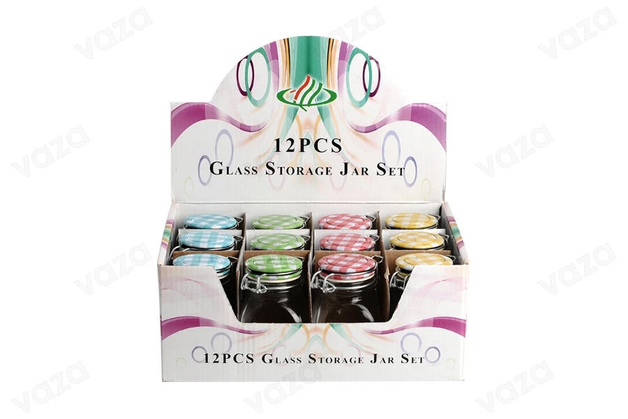 Kavanoz qelqi 100 ml 84,5x53,5 mm me mbyllje hermetike - 12 copë ngjyra te ndryshme-εικόνα_σύνθεση