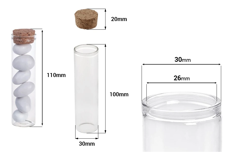 Éprouvette en verre avec liège pour bonbonnière Tubes en verre avec bouchon pour mariage - baptême Éprouvette en verre avec liège pour bonbonnière Tubes en verre avec bouchon pour mariage - baptême