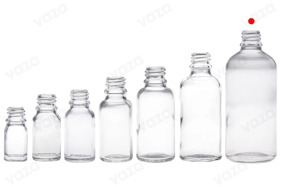 Flacon en verre pour huiles essentielles de 100 ml transparent avec bouchon PP18-photo_groupe