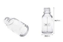 Γυάλινο μπουκαλάκι για αιθέρια έλαια 15 ml διάφανο με στόμιο PP18