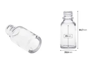 Γυάλινο μπουκαλάκι για αιθέρια έλαια 15 ml διάφανο με στόμιο PP18-2