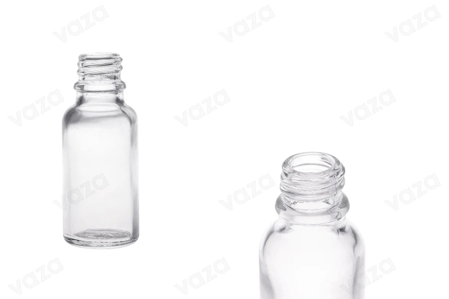 Flacon en verre pour huiles essentielles de 20 ml transparent avec bouchon PP18-photo_produit