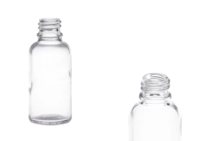 Γυάλινο μπουκαλάκι για αιθέρια έλαια 30 ml διάφανο με στόμιο PP18 Γυάλινο μπουκαλάκι για αιθέρια έλαια 30 ml διάφανο με στόμιο PP18