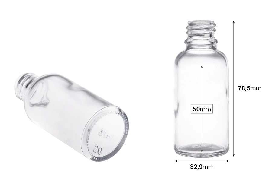 Γυάλινο μπουκαλάκι για αιθέρια έλαια 30 ml διάφανο με στόμιο PP18 Γυάλινο μπουκαλάκι για αιθέρια έλαια 30 ml διάφανο με στόμιο PP18