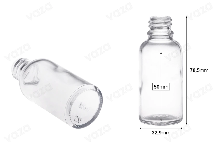 Flacone in vetro trasparente da 30 ml per oli essenziali, con beccuccio in PP18.-εικόνα_διαστάσεις