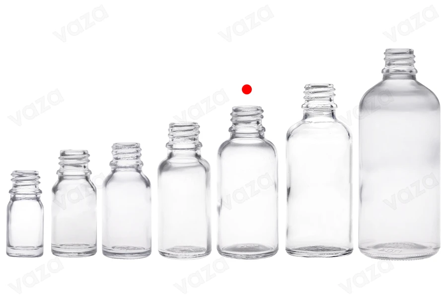 Flacone in vetro trasparente da 30 ml per oli essenziali, con beccuccio in PP18.-εικόνα_σύνθεση