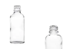 Γυάλινο μπουκαλάκι για αιθέρια έλαια 50 ml διάφανο με στόμιο PP18