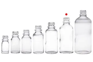 Γυάλινο μπουκαλάκι για αιθέρια έλαια 50 ml διάφανο με στόμιο PP18-8