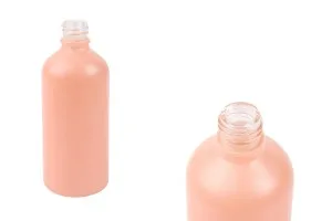 Γυάλινο μπουκαλάκι για αιθέρια έλαια 100 ml ροζ ματ με στόμιο PP18