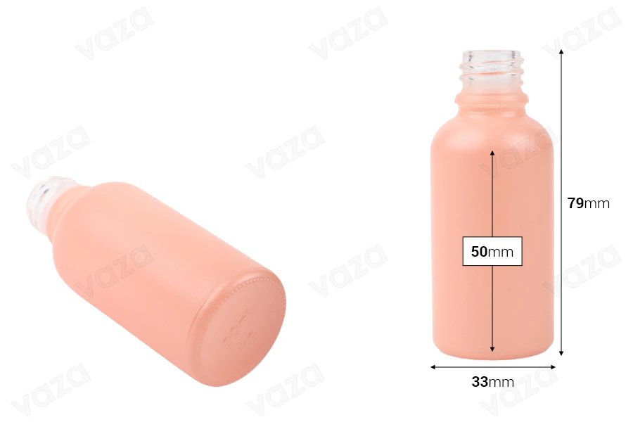 Γυάλινο μπουκαλάκι για αιθέρια έλαια 30 ml ροζ ΜΑΤ με στόμιο PP18-εικόνα_διαστάσεις