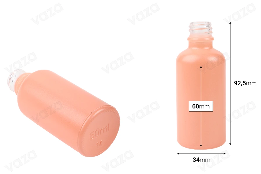 Γυάλινο μπουκαλάκι για αιθέρια έλαια 50 ml ροζ ματ με στόμιο PP18 Γυάλινο μπουκαλάκι για αιθέρια έλαια 50 ml ροζ ματ με στόμιο PP18-εικόνα_διαστάσεις