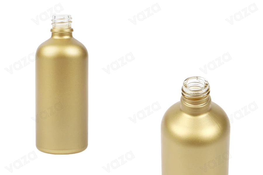 Glass bottle PP18 for essential oils 100 ml in gold matte color Glass bottle PP18 for essential oils 100 ml in gold matte color-image_product