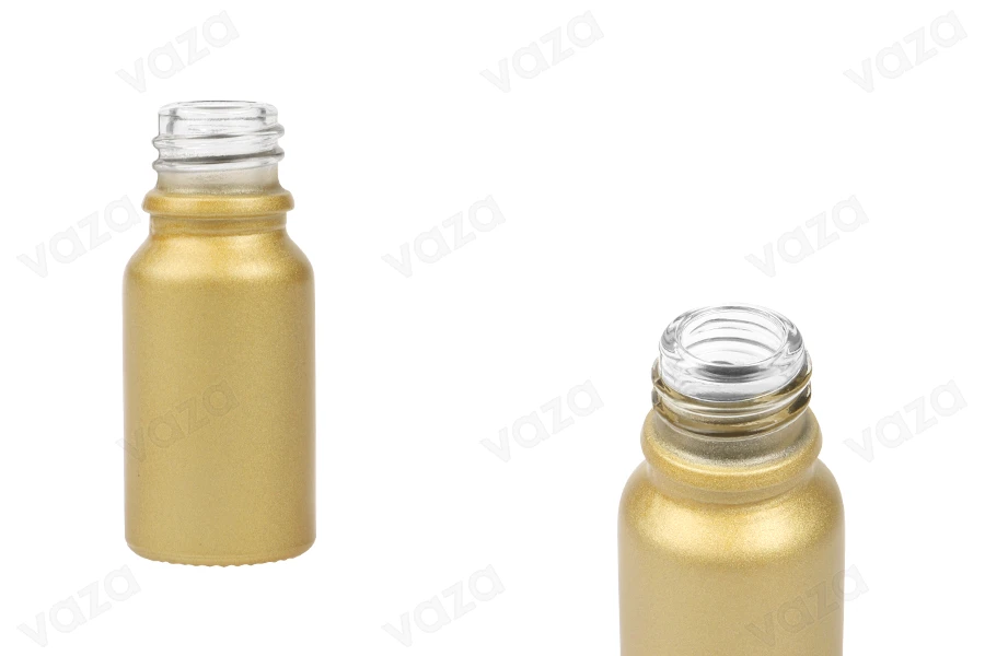 Shishe qelqi për vajra esencialë 10 ml, ngjyrë ari mat, me grykë PP18.-imazh_produkt