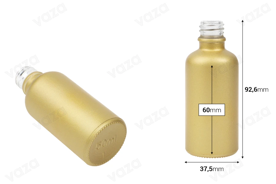 Glasflasche PP18 für ätherische Öle 50 ml in mattem Gold-bildabmessungen
