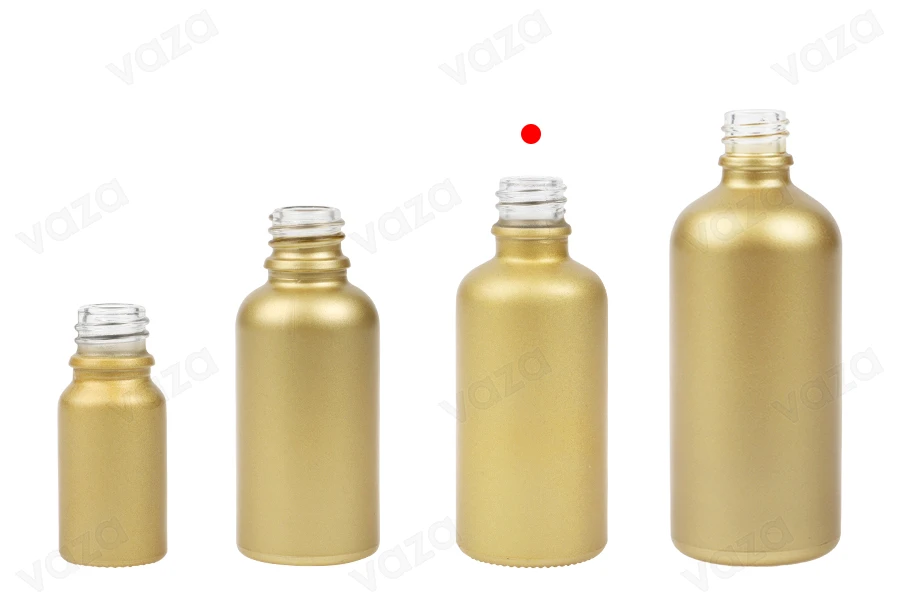 Glasflasche PP18 für ätherische Öle 50 ml in mattem Gold-bildgruppe
