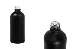Γυάλινο μπουκαλάκι για αιθέρια έλαια 100 ml μαύρο αμμοβολής με στόμιο PP18