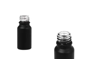 Γυάλινο μπουκαλάκι για αιθέρια έλαια 10 ml μαύρο αμμοβολής με στόμιο PP18